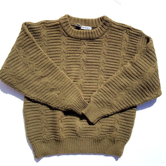 VTG Giorgio Armani Men’s Cable Knit Crewneck Sweater Wool/Alpaca, Olive Lg '80s - Picture 1 of 9